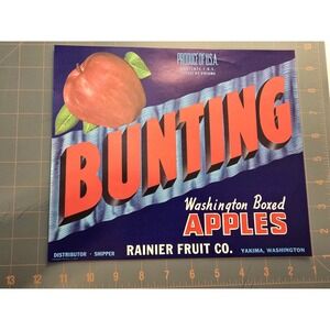 Vintage Bunting Washington Boxed Apples Rainier Fruit Co. Produce Crate Label